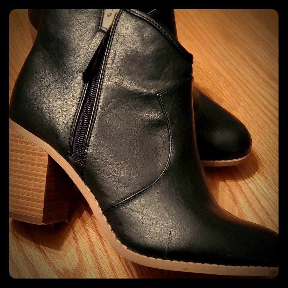 "Jen" Black Zip Down Ankle Boots by Maurices.